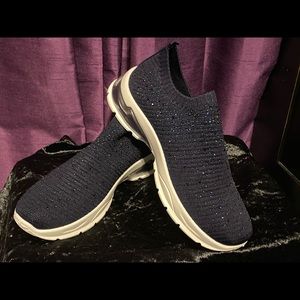 Blue rhinestoned slip on sneakers